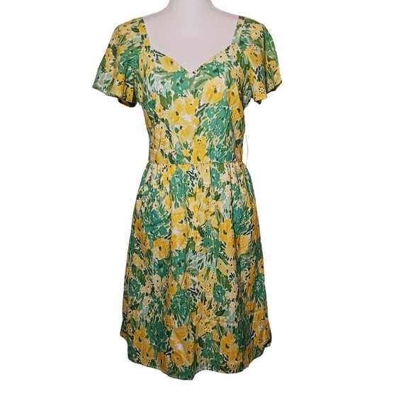 New‎ Kensie Dresses Womens Mini Eyelet Fit & Flare Dress Citron Multi Size 6 - Picture 2 of 12